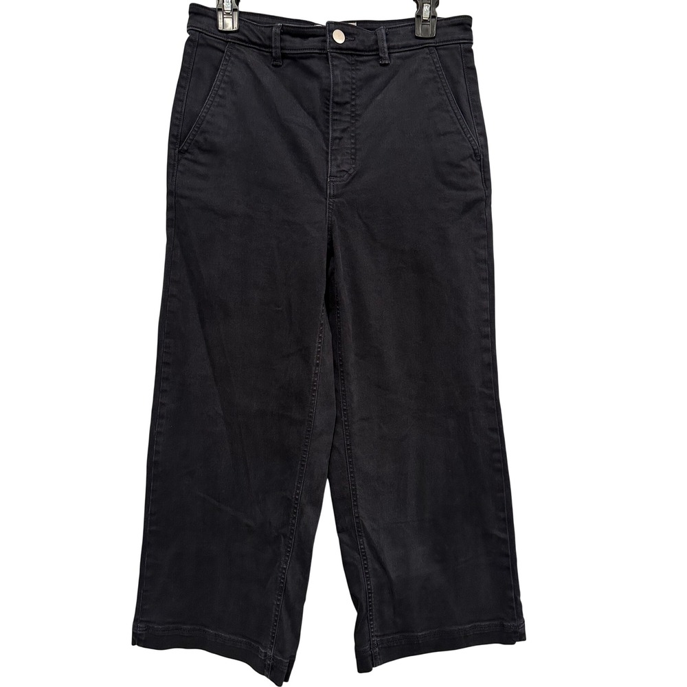Everlane The Wide Leg Crop Pant Black High Rise Size 10 Regular Cotton Stretch